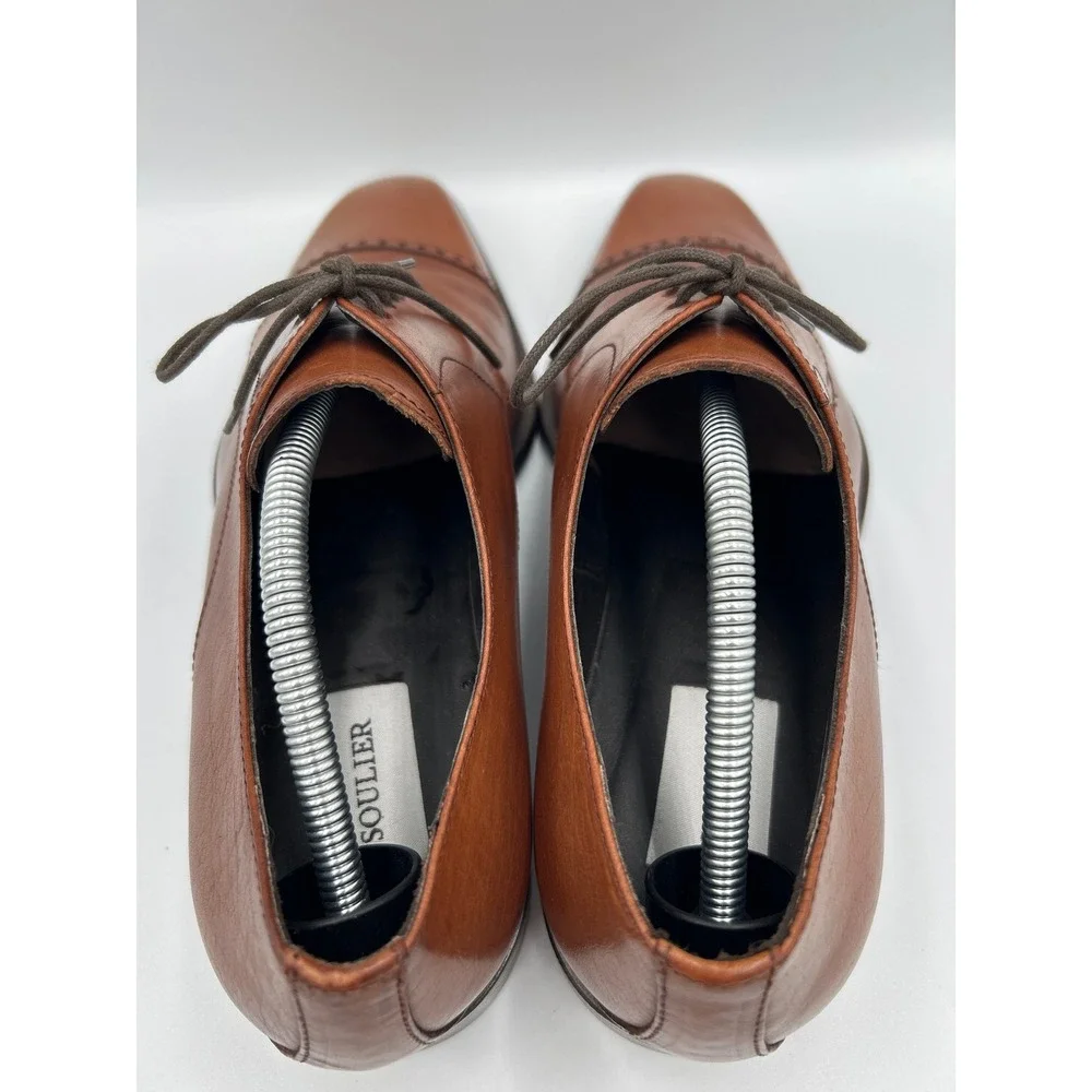 SOULIER Mens Cognac Brown Leather‎ Cap Toe Brogue Derby Shoes Size 43